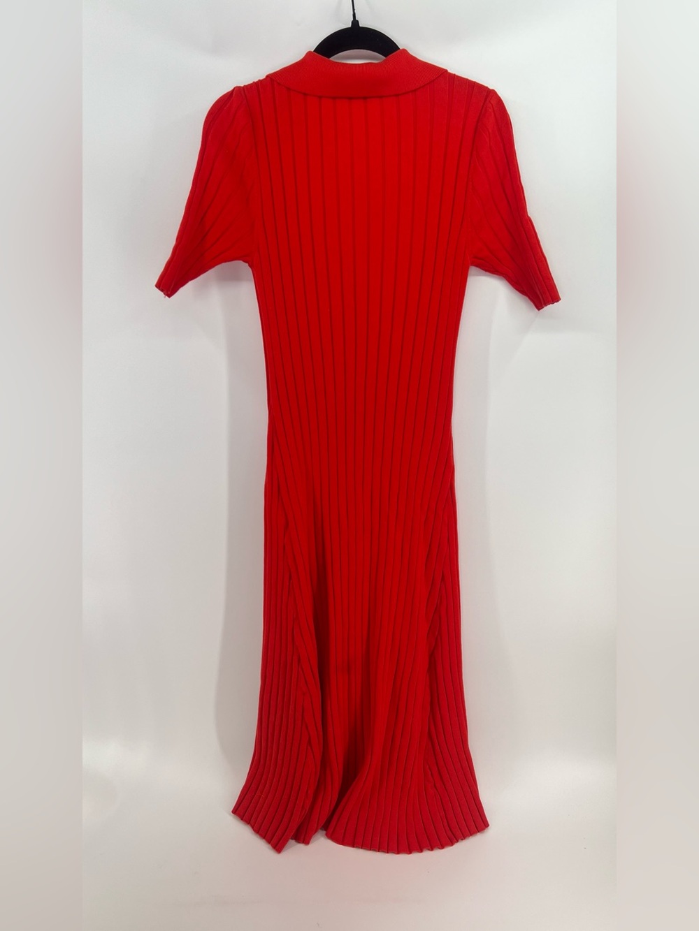 LOFT Red Ribbed Collared Short Sleeve Midi Sweater Dress L Large - Picture 5 of 8